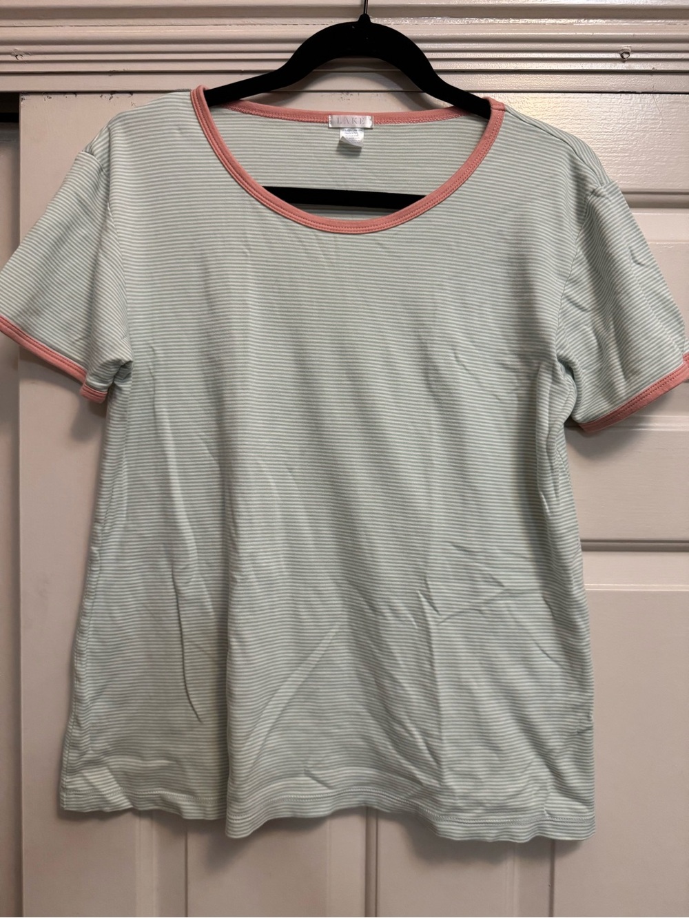 Lake Light Mint Stripe Ringer Tee with Pink Trim
